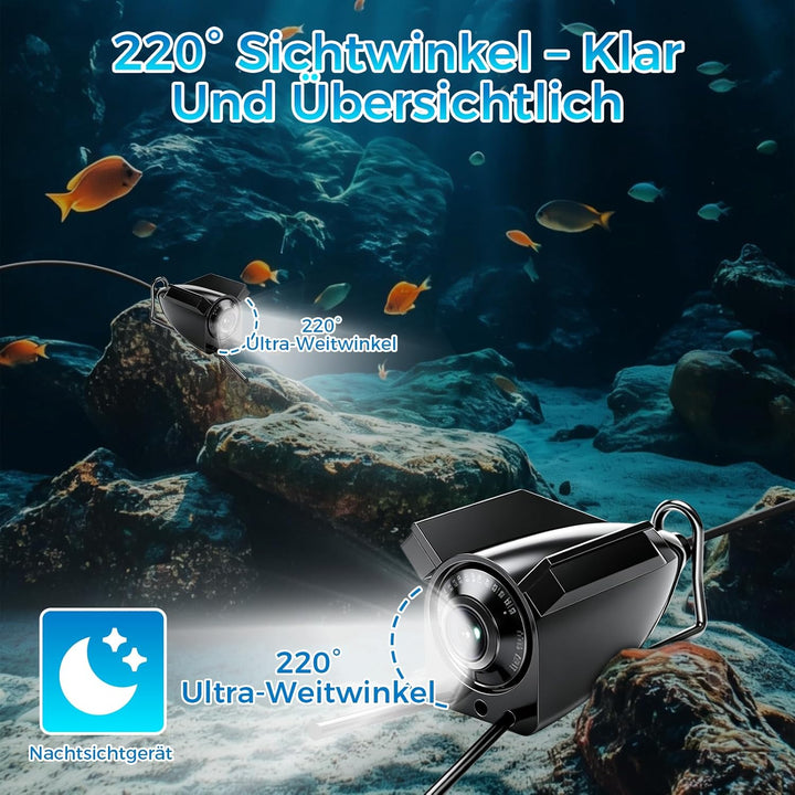 Unterwasserkamera Angeln,1080P HD Fischfinder mit 4.3-Zoll-LCD 15m Wasserdichtem IP68 Kabel 12 IR-Na