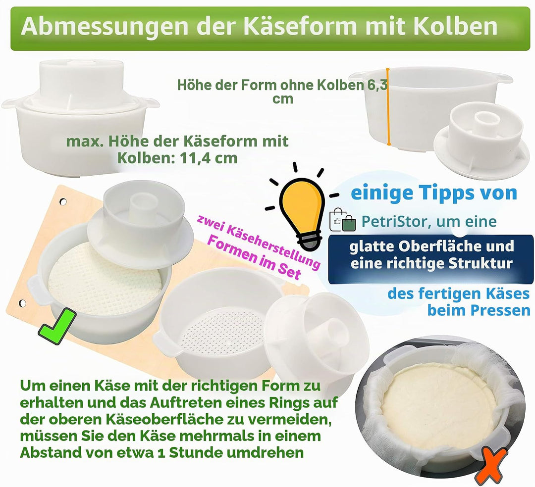 Käsepresse für die Käseherstellung, 40,6 cm, Käseherstellungs-Set mit Holz-Käsepresse und 2 Käseform
