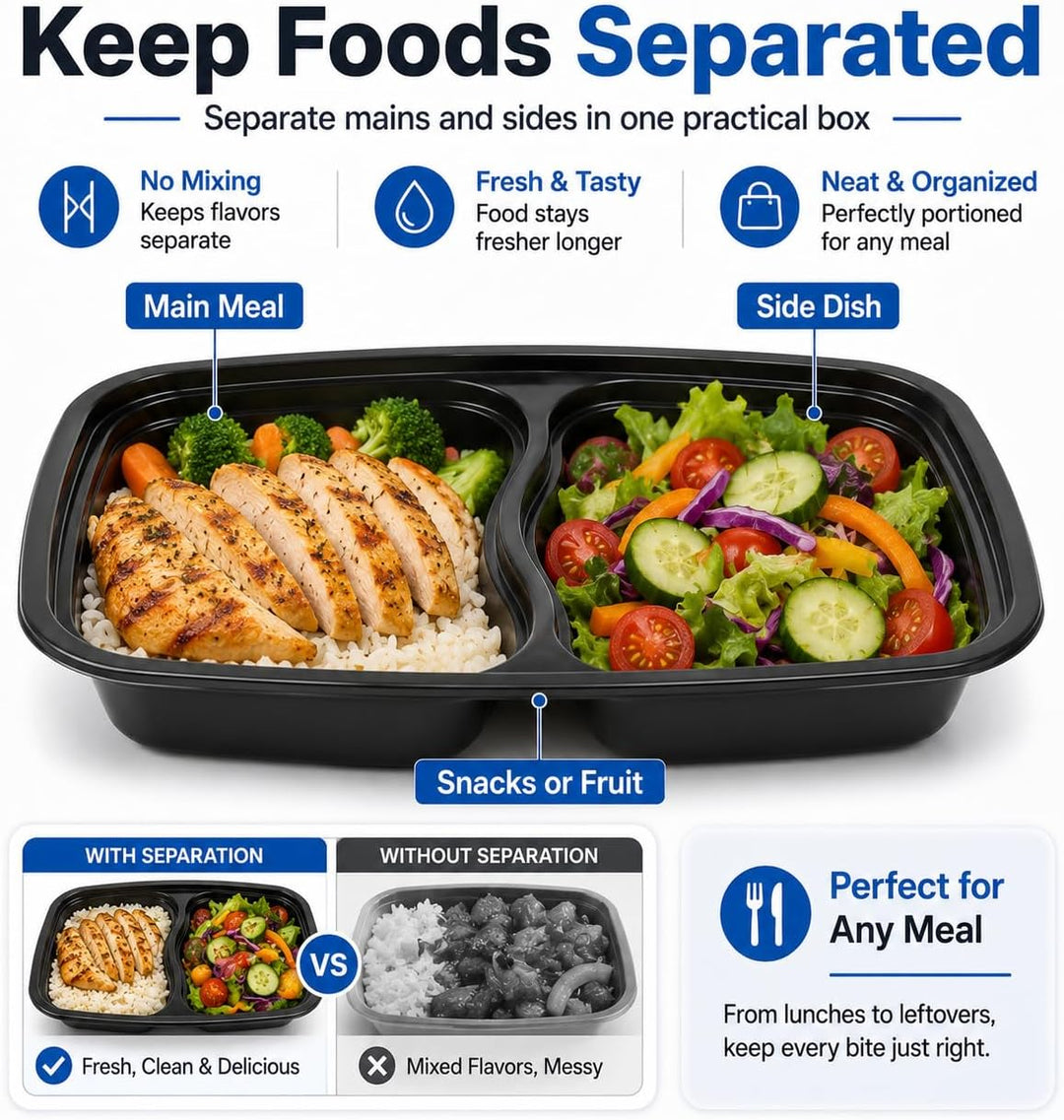 AKOLAFE 25 Stück Meal Prep Boxen 1000ml 35oz Mealprepboxen 2 Fächer Mehrweg Meal Prep Container mit