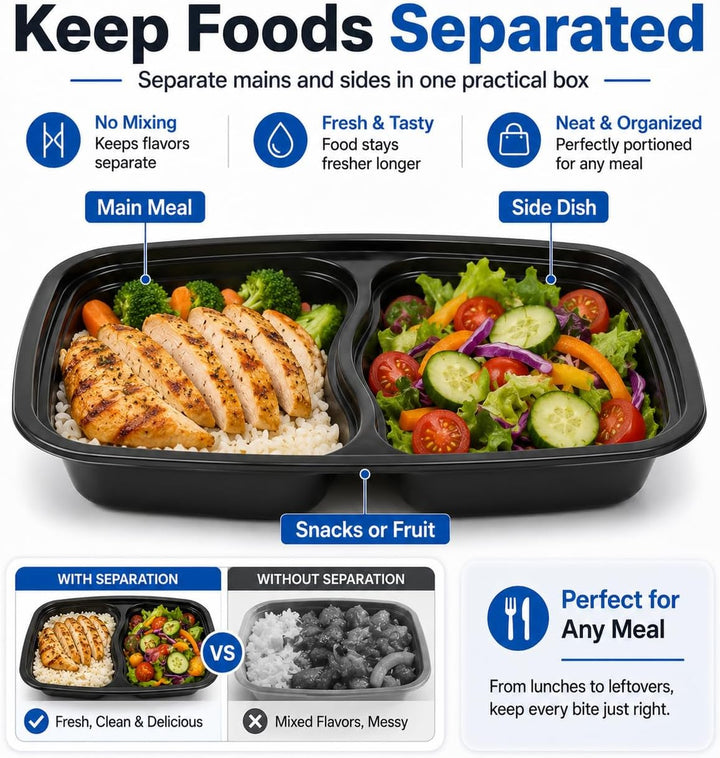 AKOLAFE 25 Stück Meal Prep Boxen 1000ml 35oz Mealprepboxen 2 Fächer Mehrweg Meal Prep Container mit