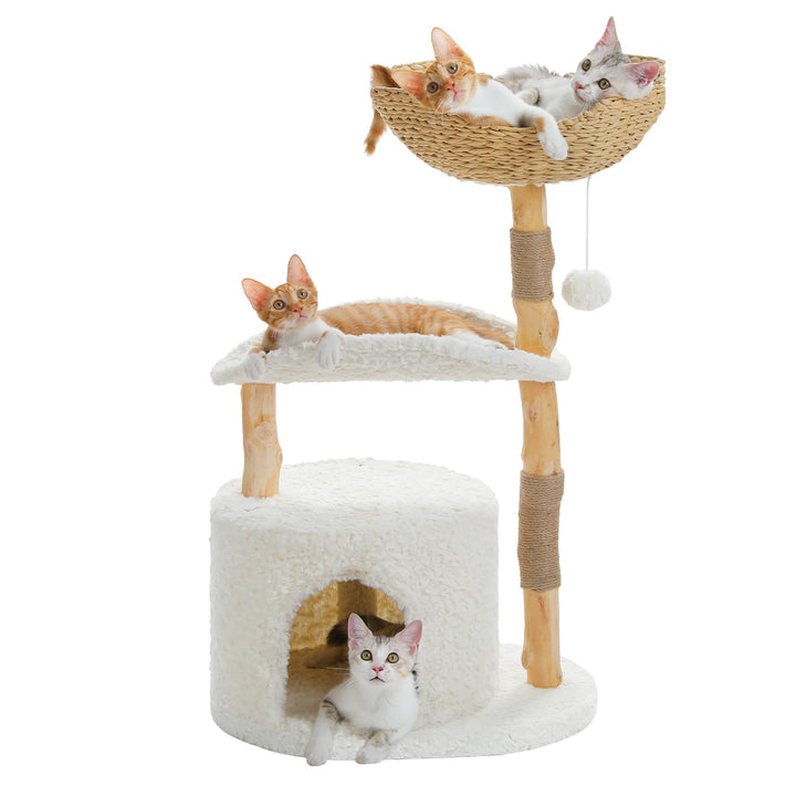 PETEPELA 102cm Moderner Kratzbaum für Katzen alle Lebensphase, luxuriöser Kletterbaum mit grossem We