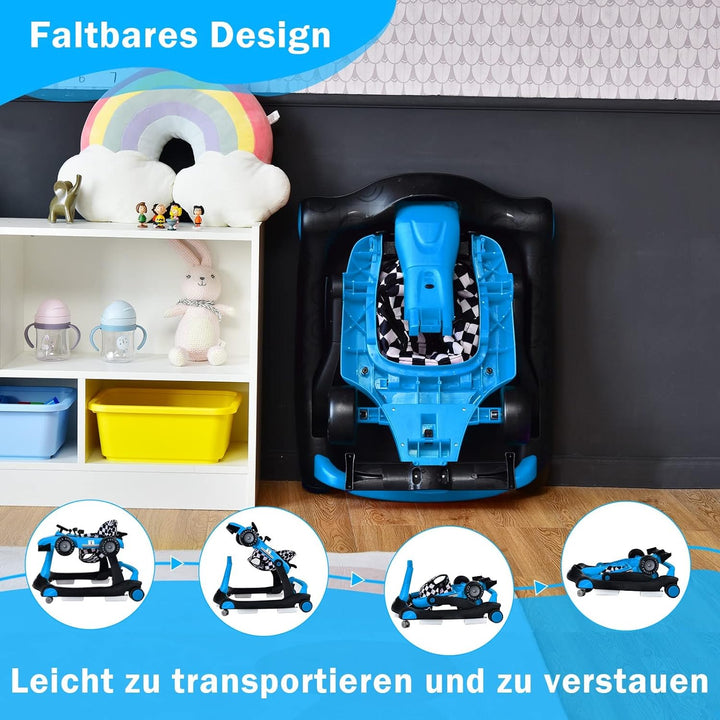 DREAMADE Lauflernhilfe, 4 in 1 Autoförmiger Lauflernwagen mit einstellbarer Geschwindigkeit, Musik &
