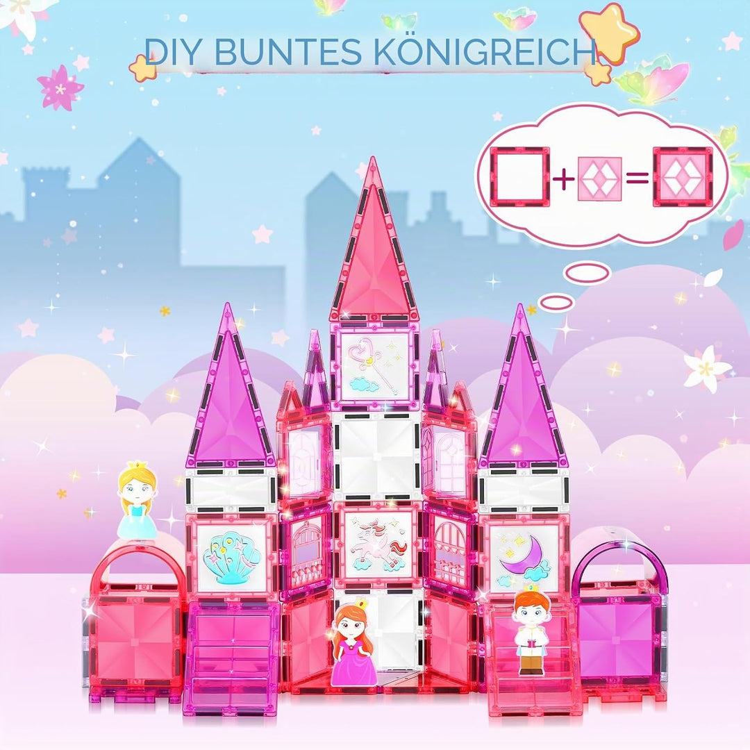 Magnetische Bausteine 101PCS mit Autos, Prinzessin Magnetische Bauklötze, STEM Konstruktionsspielzeu