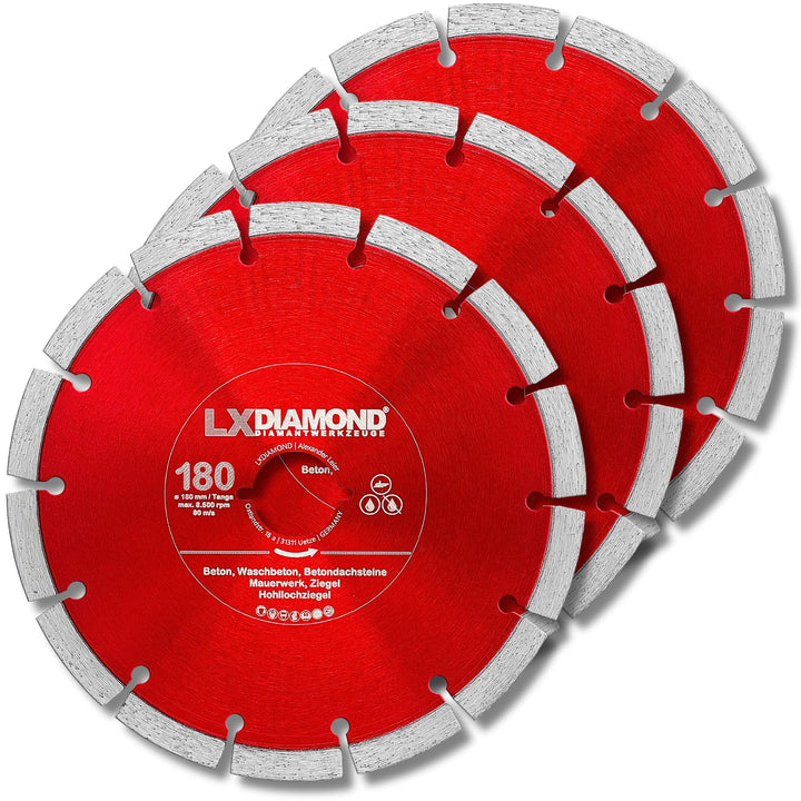 LXDIAMOND 3x Diamant-Trennscheibe 180mm - kompatibel mit Lamello Tanga DX200 Fensterfräse Montagefrä