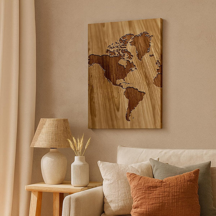 Bilder auf Leinwand Geographie Globus Karte Leinwandbild mit Rahmen 45x80cm Wandbilder Dekoration Wo