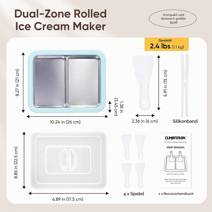 Doppelplatte mit 4 Spateln, Eis Roll Platte Eisplatte, Ice Cream Rolls Maker für Kinder Familie Gela