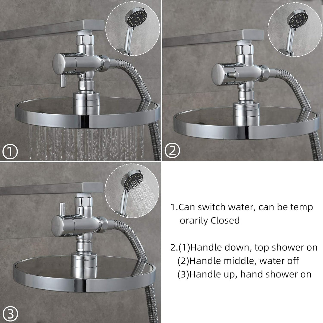 Tecmolog Umstellventil Dusche 3 Wege 1/2" Messing Absperrventil Dusche T Adapter für Handbrause Chro
