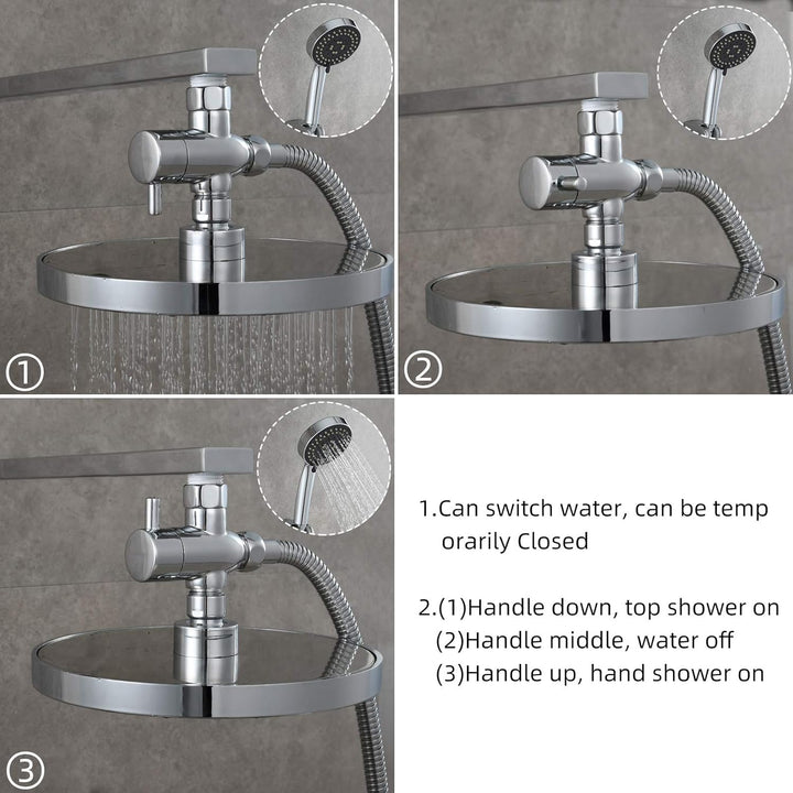 Tecmolog Umstellventil Dusche 3 Wege 1/2" Messing Absperrventil Dusche T Adapter für Handbrause Chro