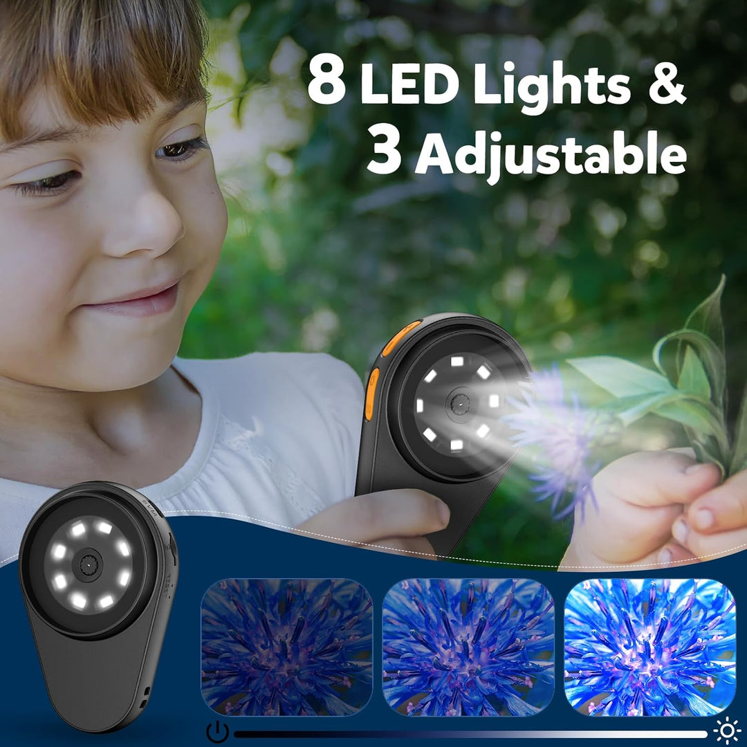 Kinder Handy Mikroskop Digital mit Bildungsgeschenk: 500x Taschenmikroskop, 2,0" IPS-Bildschirm, 200