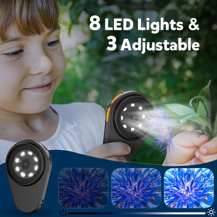Kinder Handy Mikroskop Digital mit Bildungsgeschenk: 500x Taschenmikroskop, 2,0" IPS-Bildschirm, 200