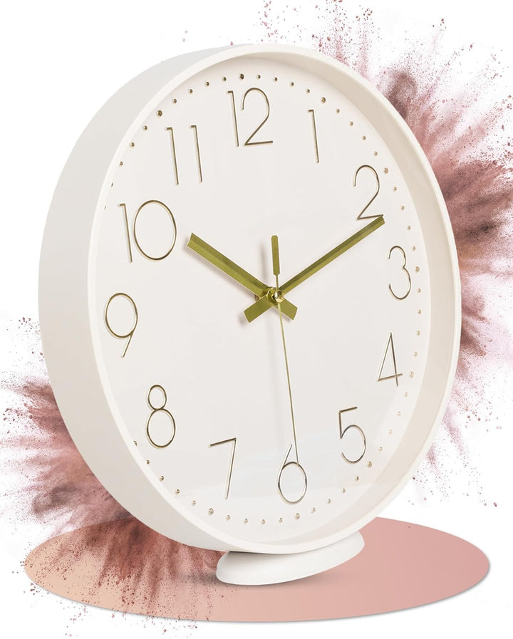 LATENO - Wanduhr ohne Tickgeräusche - Analoge Wanduhr 20 cm zum Aufhängen & Hinstellen - Wanduhr lau