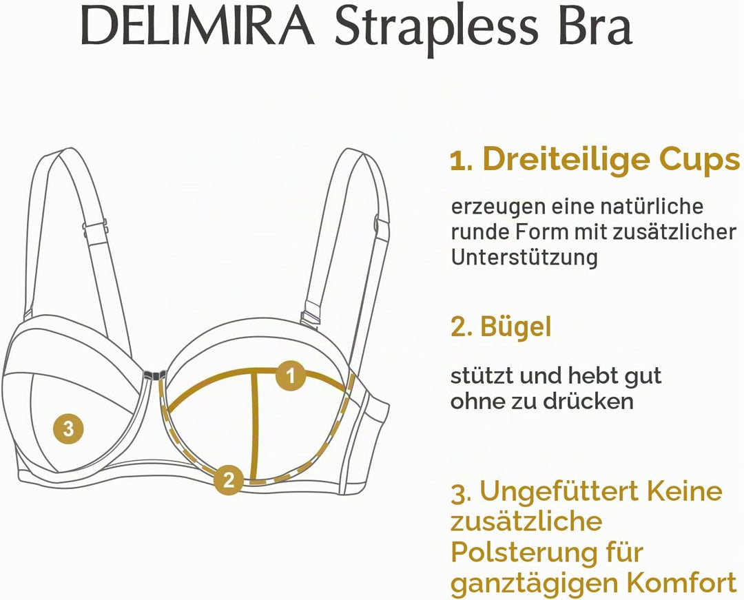 DELIMIRA Damen Trägerloser BH mit Bügel Grosse Grössen Bandeau Dirndl BHS ohne Polster 75G Beige, 75