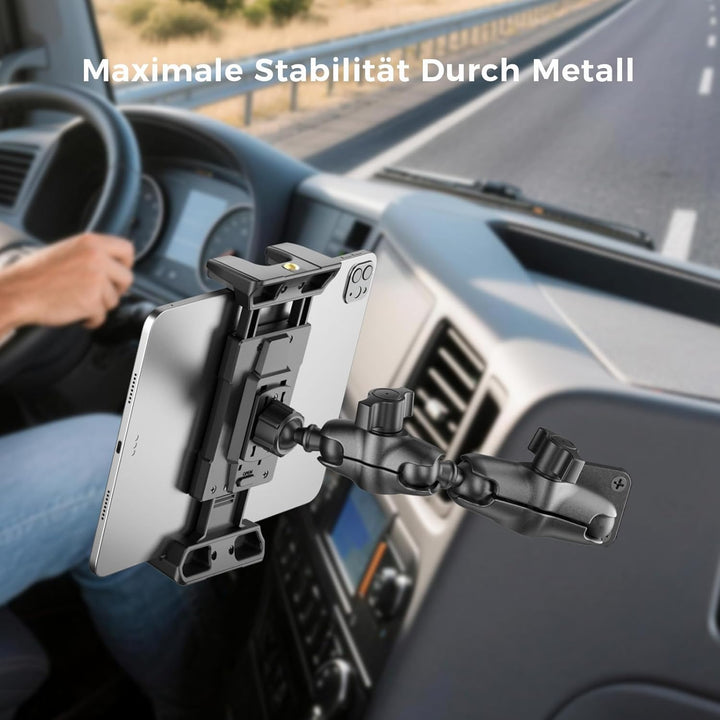 OHLPRO Tablet Halterung Auto aus Aluminium mit Hochleistungs Bohrerbasis, LKW iPad Halter mit 2-Stuf
