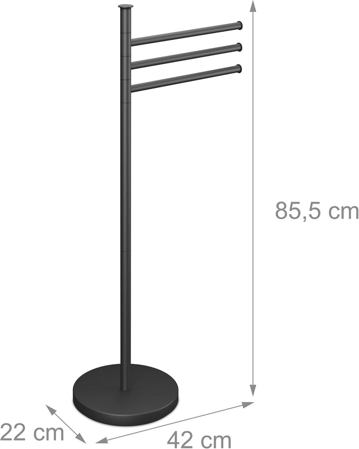 Relaxdays Handtuchhalter, 3 bewegliche Stangen, HBT: 85,5 x 42 x 22 cm, Edelstahl, Badezimmer, Handt