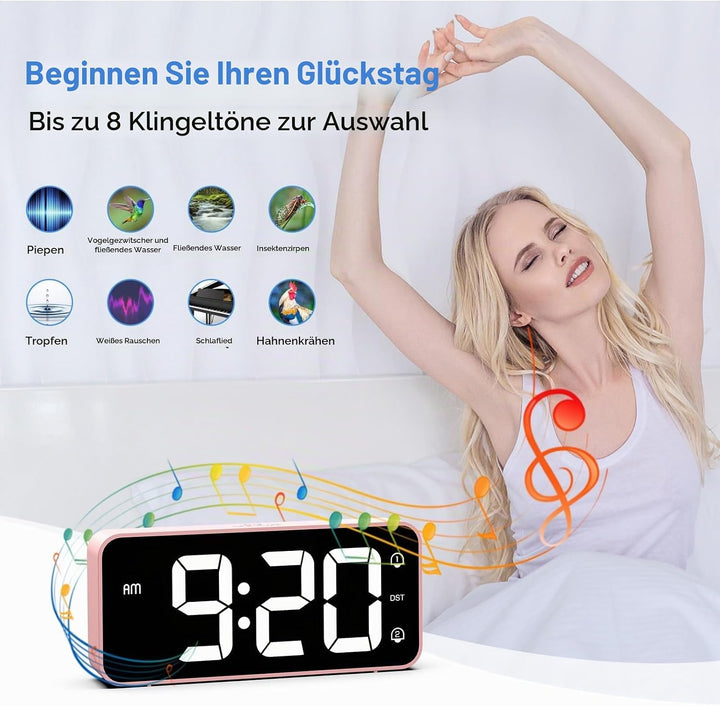 LATEC Wecker Digital, LED Digitaler Wecker mit 2 Alarme Snooze, Digital Uhr mit USB-Ladeanschluss, 0