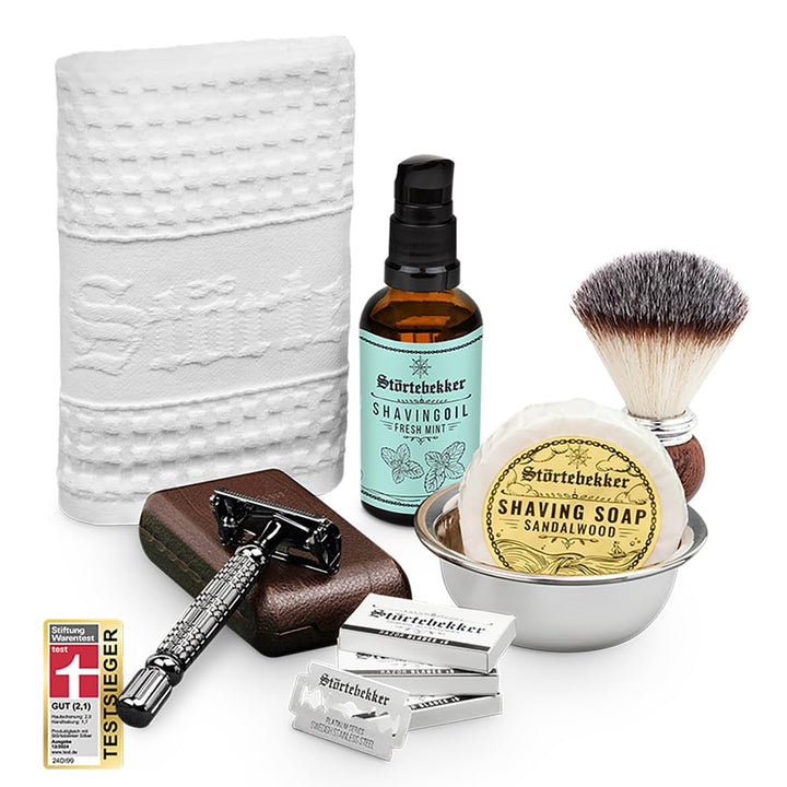 Störtebekker® Premium Rasurpflege Set - inkl. Rasierhobel, Etui, Rasierpinsel, Rasierseife, Rasiersc
