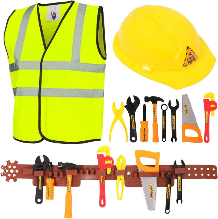 Kinder Baumeister Spielset Kinder Spielzeug Werkzeugset - 8 Stück Builder Dress Up mit Werkzeuggürte