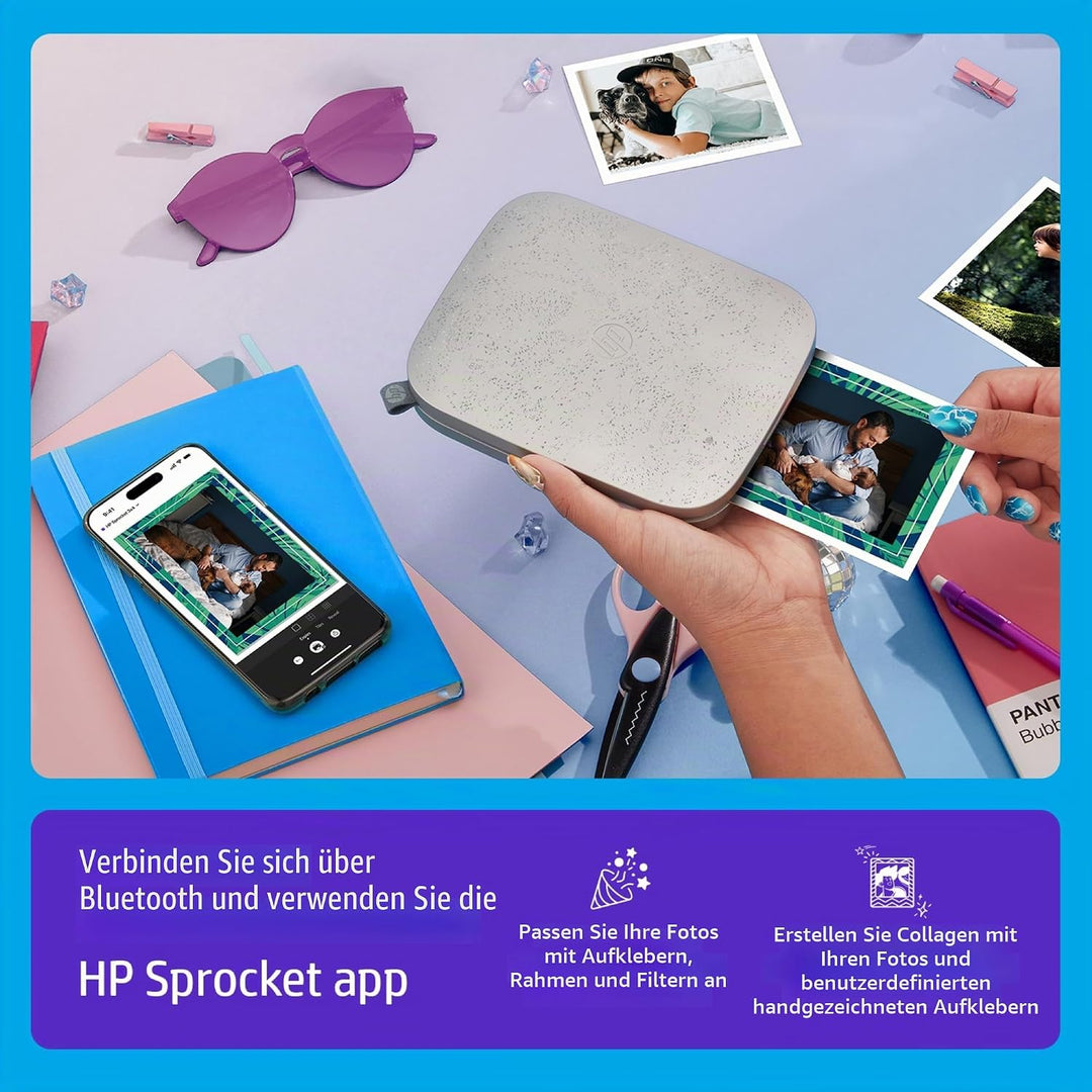 HP Sprocket 3x4" Sofortbilddrucker für Smartphones- Tragbarer, kabelloser Farbdrucker - Zink-Fotopap