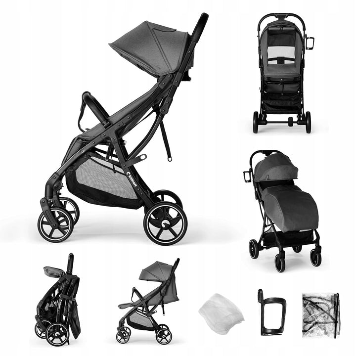 Fjällräv Buggy Kinderwagen bis 22 kg, Leicht, Einhand-Faltbar, 4-fach Verdeck mit Fenster, 360° Gel-