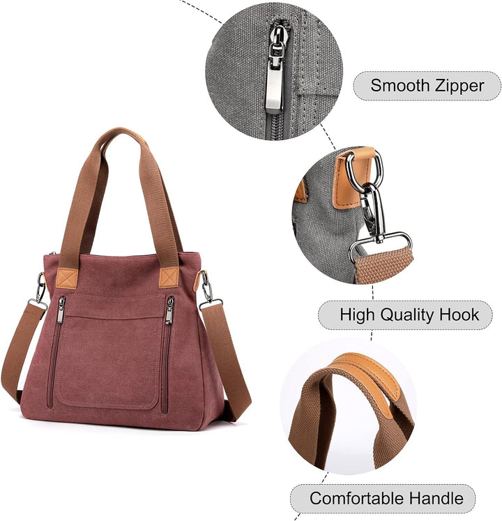 FANDARE Retro Handtaschen Leinwand Schultertasche Damen Umhängetasche Frauen Arbeitstasche für 12.9