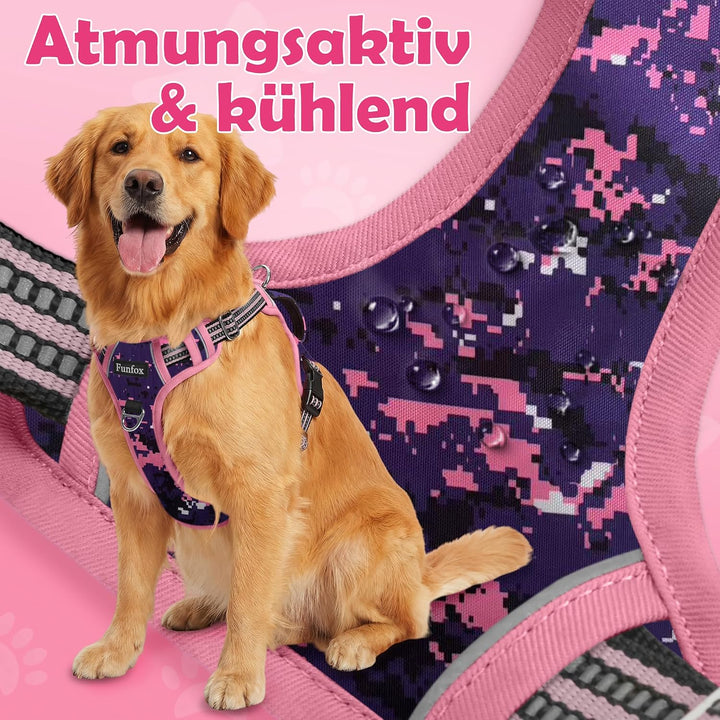 Funfox Hundegeschirr Kleine Hunde [S] - Anti Zug Welpengeschirr mit Griff &amp; Ringreflektoren, Atmungs