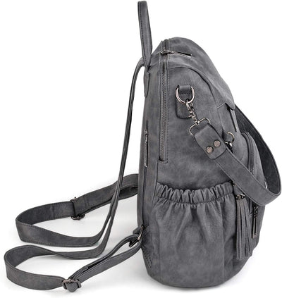 UTO Damen Rucksack PU Washed Leder Modischer Multifunktionsrucksack mit Quastendesign Lässige Schult