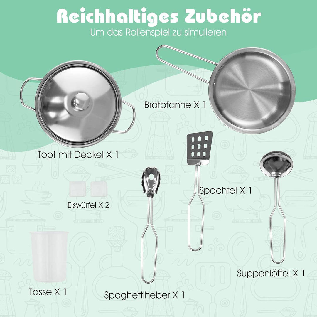 COSTWAY Kinderküche mit zubehör, Spielküche Holz mit Licht & Sound, Eckküche Kinder inkl. Spüle Ofen
