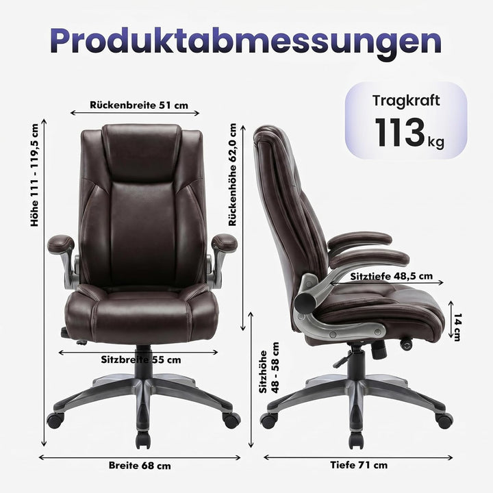 COLAMY Bürostuhl Ergonomisch, Ergonomischer Büro 360° Drehstuhl für Office, Chefsessel mit Hoher Rüc