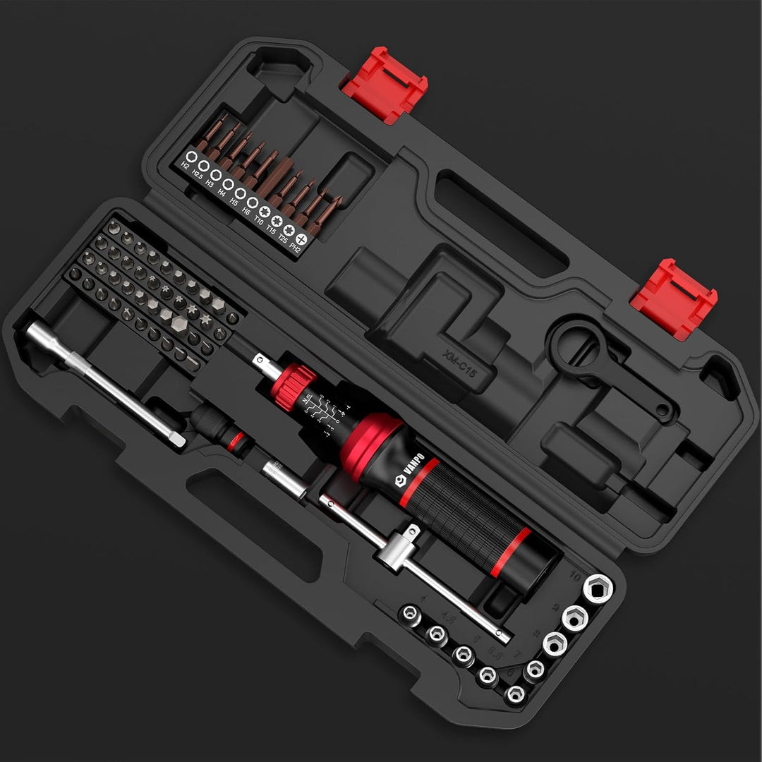 VANPO Drehmomentschraubendreher 1/4'', 64 tlg. 1-6 Nm Drehmomentschlüssel Schraubendreher Set mit T-