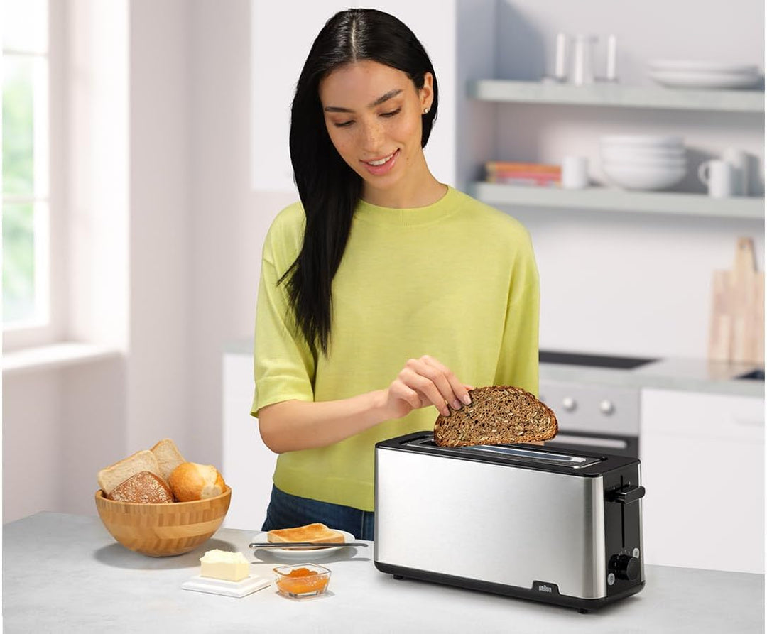 Braun Toaster PurShine HT 1610 BK, 25cm Brot Schlitz, 8 Bräunungsgrade, Aufwärm- & Auftaufunktion, B