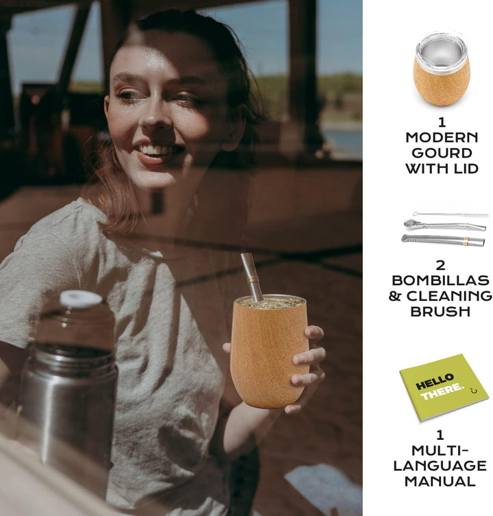 balibetov - Neu - Modernes Yerba Mate Gourd Set (Mate Tasse) - Doppelwandiger 18/8 Edelstahl Enthält