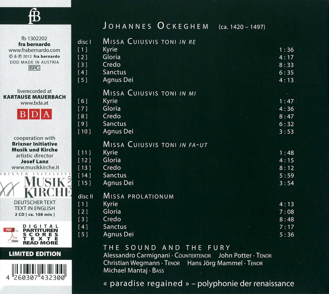 Missa Cuiusvis Toni / Missa prolationum, Audio-CD