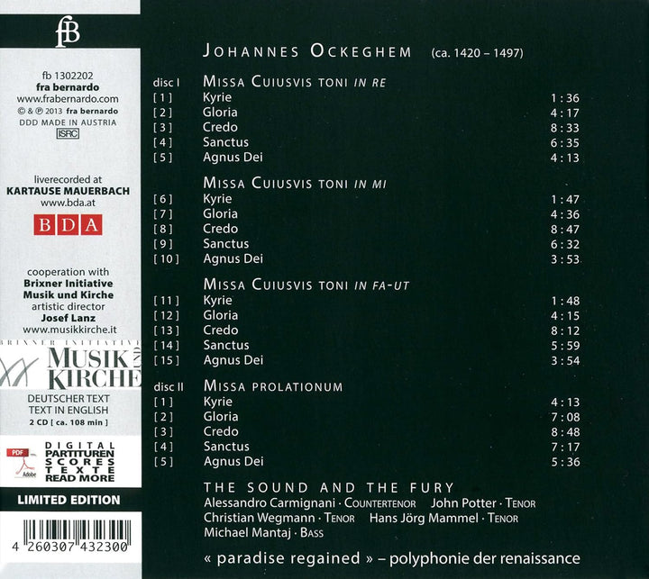 Missa Cuiusvis Toni / Missa prolationum, Audio-CD