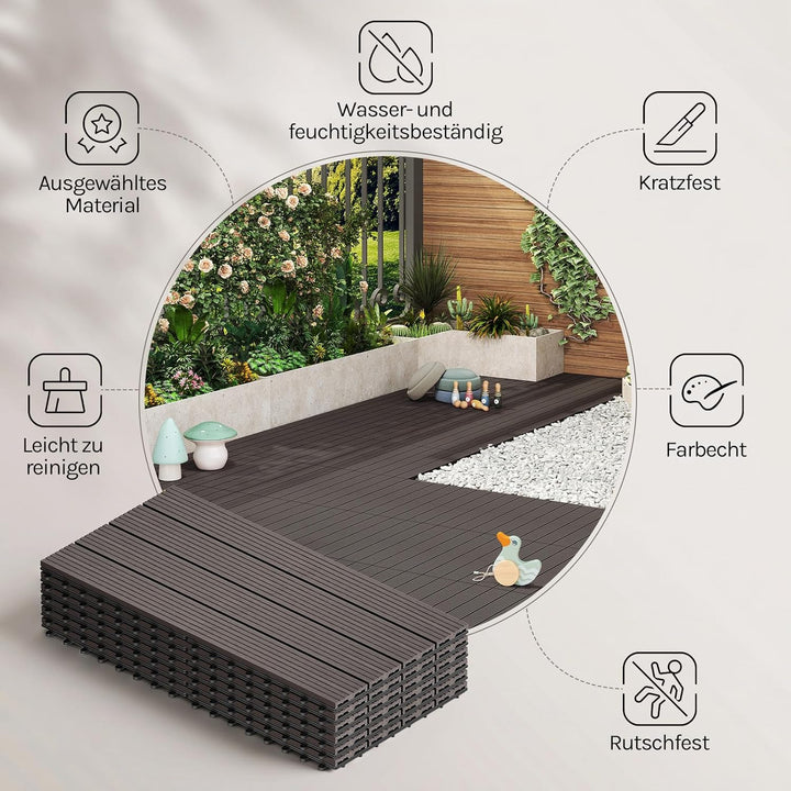 WOLTU WPC Terrassenfliesen Terrassendielen Holz-Optik 30x60cm, Fliese Bodenfliese Klickfliese mit kl