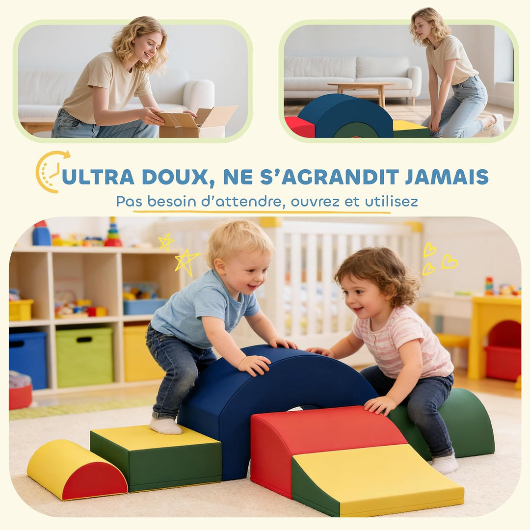 AIYAPLAY Baby-Krabbelkurs 5 Teile, Eva-Schaumstoff-Module, Mehrfarbig | PU-Bezug, Schaumstoff-Bauste