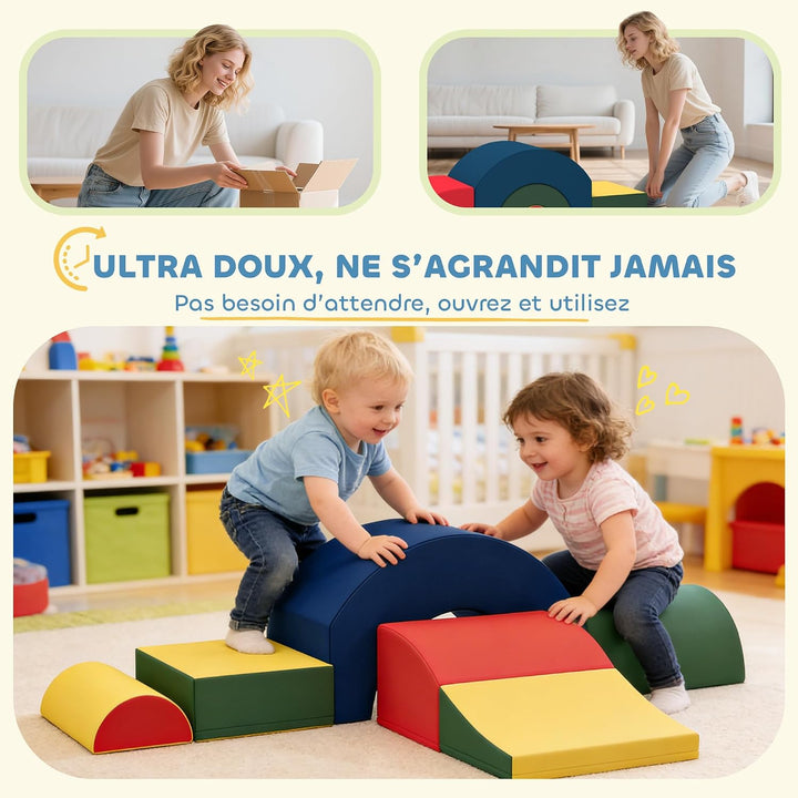 AIYAPLAY Baby-Krabbelkurs 5 Teile, Eva-Schaumstoff-Module, Mehrfarbig | PU-Bezug, Schaumstoff-Bauste