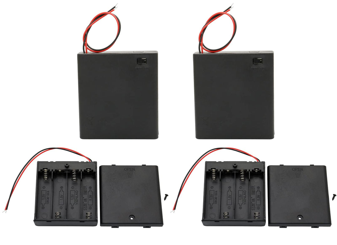 6 V AA-Batteriehalter, 4 x 1,5 V AA-Batteriehalter mit Kabelleitungen und An-/Aus-Schalter (4 Stück)