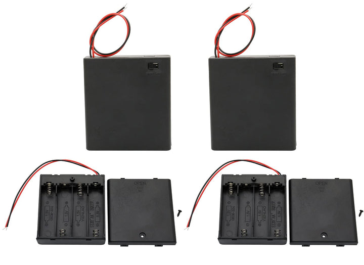6 V AA-Batteriehalter, 4 x 1,5 V AA-Batteriehalter mit Kabelleitungen und An-/Aus-Schalter (4 Stück)