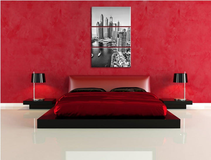 Pixxprint Monocrome, Dubai Metropole 3-Teiler Leinwandbild 120x80 Bild auf Leinwand