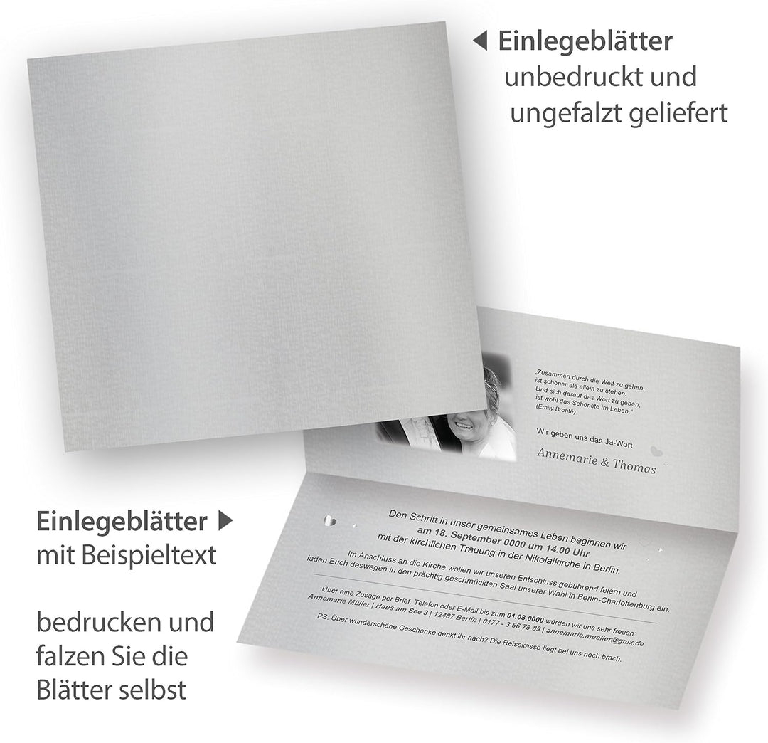 tatmotive Einladung Hochzeit Silber DE LUXE 40 Sets selbst bedruckbar - sehr hochwertige Karten in S