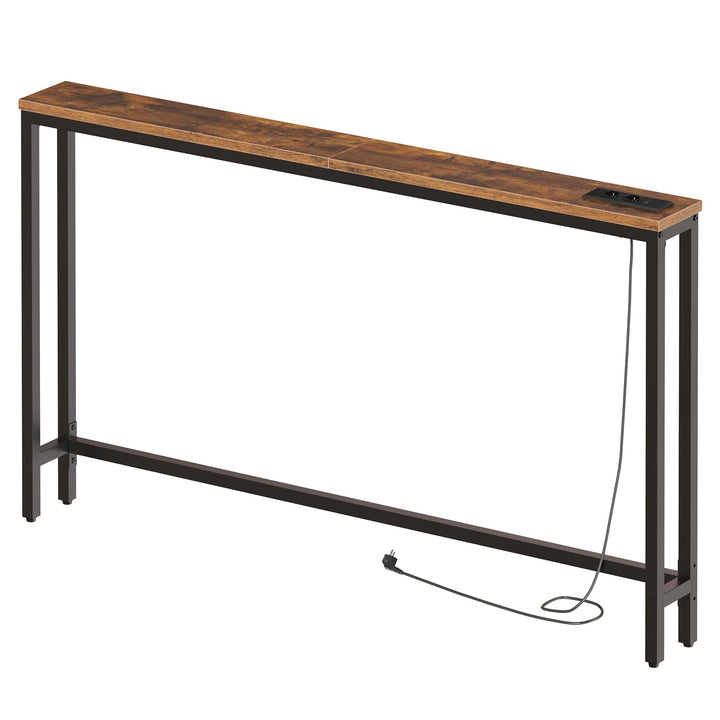HOOBRO Schmaler Konsolentisch, 140 cm Langer Beistelltisch, Sofatisch mit Ladestation, Eingangstisch