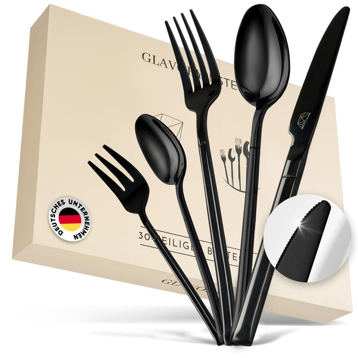 Glavory Stellar - Besteck Set Schwarz aus festem Edelstahl - Besteck für 6 Personen 30teilig - rostf