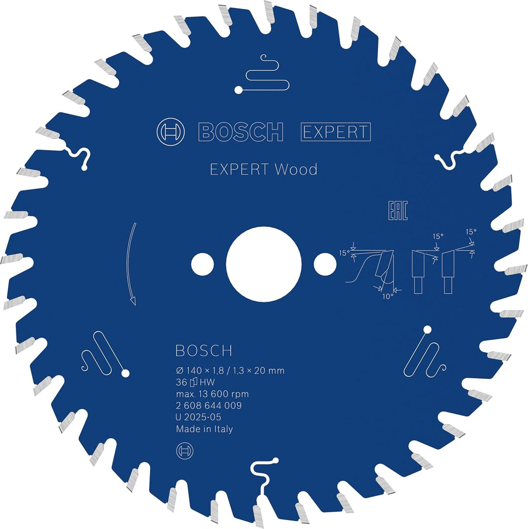Bosch Professional 1x Kreissägeblatt Expert for Wood (Holz, Sägeblatt Ø 140 x 20 x 1,8 mm, 36 Zähne,