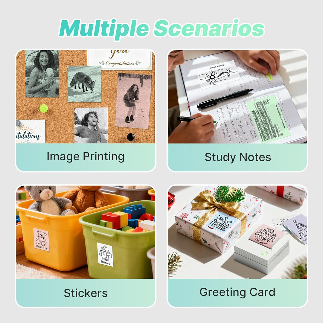 Sticker Drucker, PM290 Mini Drucker für Smartphone, Bluetooth Thermodrucker Mini mit 3 Rollen Papier