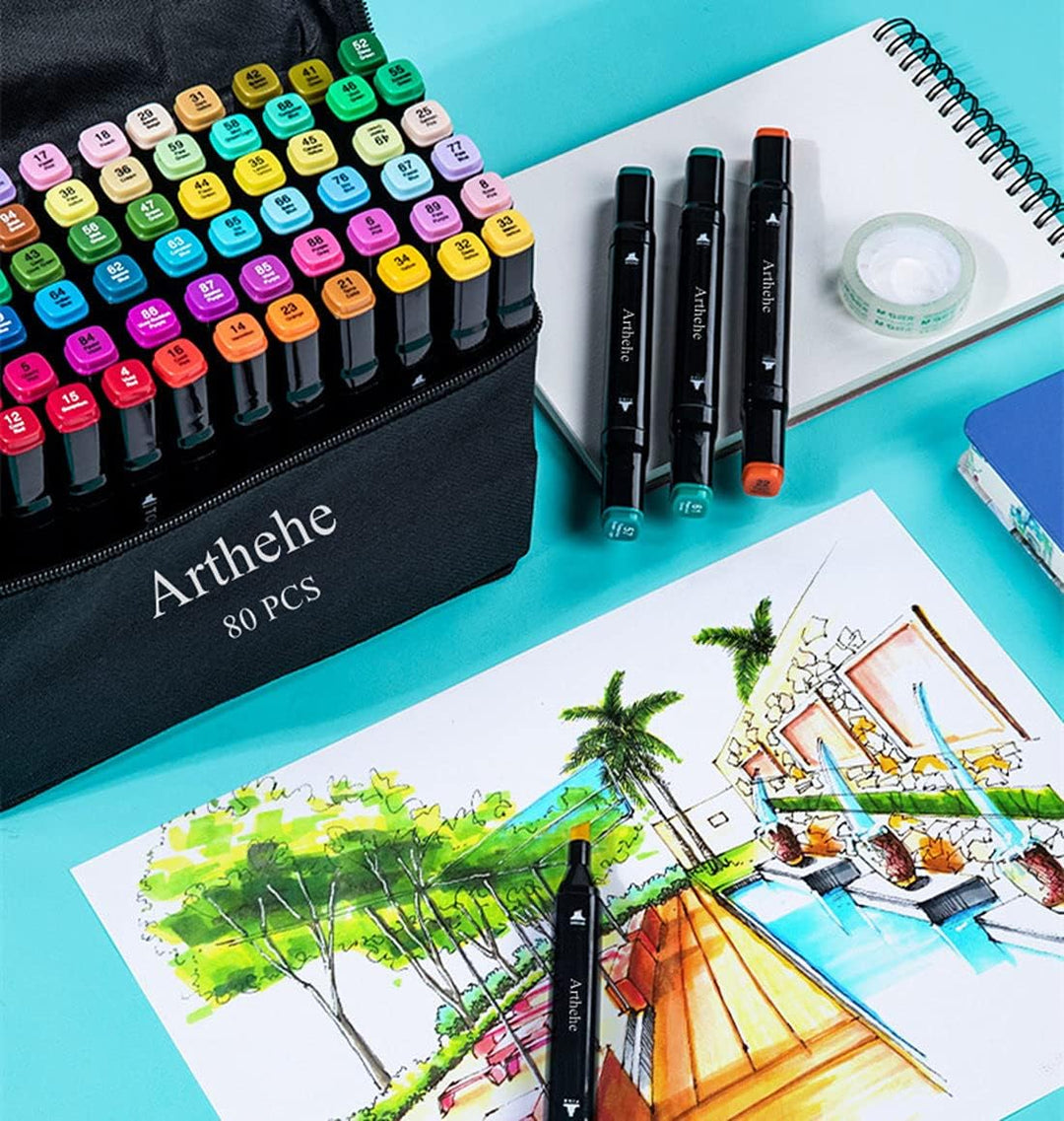 168 Farben Graffiti Stifte + 2 Nr. 0 Farbmischstifte, ARTHEHE Twin Tip Marker Stifte Set für Manga D