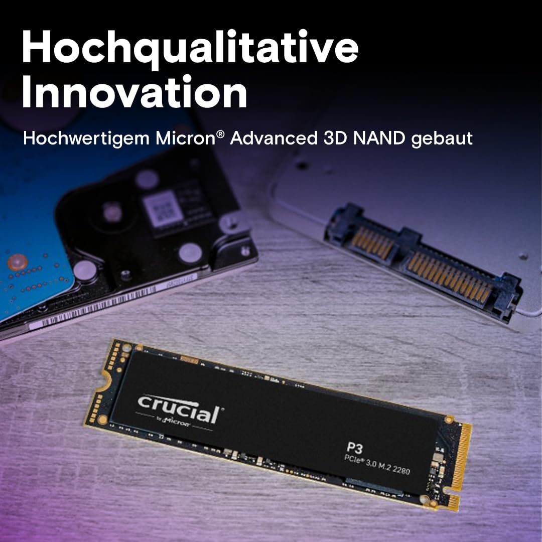 Crucial P3 500GB M.2 PCIe Gen3 NVMe Interne SSD, Bis zu 3500MB/s - CT500P3SSD8, Festkörper-Laufwerk,