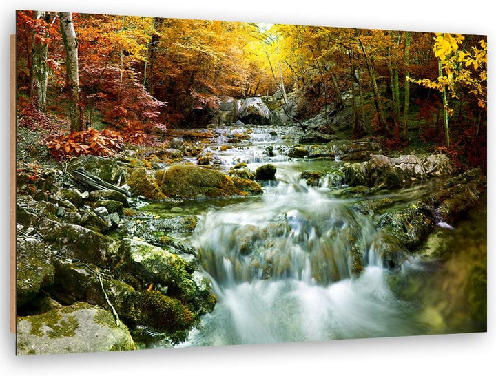 Feeby Wanddeko Bach Bild Kunstdruck modern Wald Gelb 80x60 cm