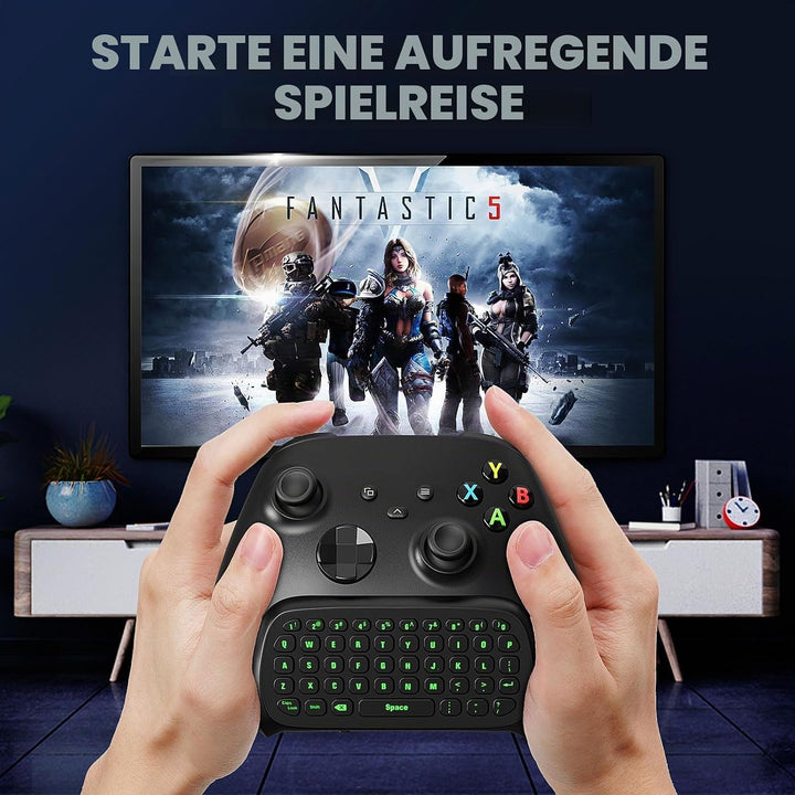 MoKo Xbox Mini Tastatur, 2.4G Empfänger Wireless Chatpad Game Tastatur mit Headset Green Hintergrund