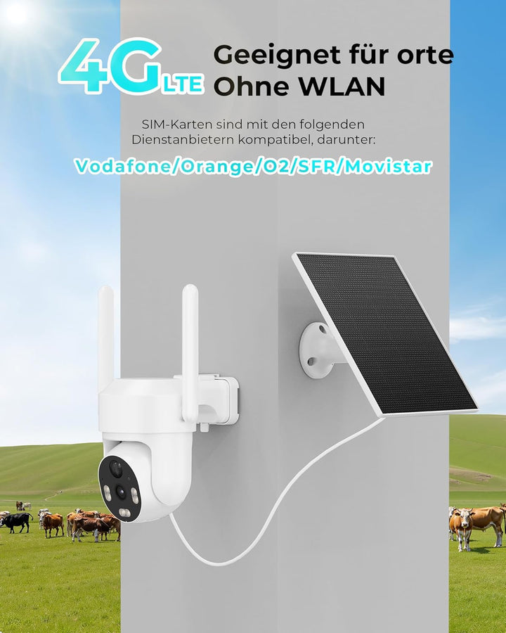 SEHMUA 4G LTE Überwachungskamera Aussen Akku mit SIM Karte 2K PTZ Kabellos Outdoor Kamera Ohne WLAN