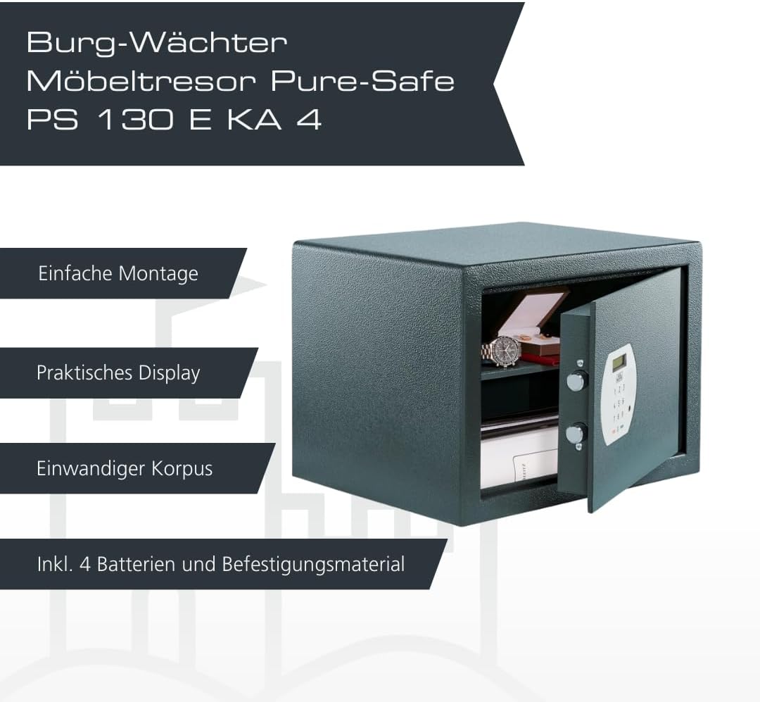 BURG-WÄCHTER Möbeltresor für Hotel mit elektronischem Zahlenschloss, Inkl. Fachboden, Zur Wand- und